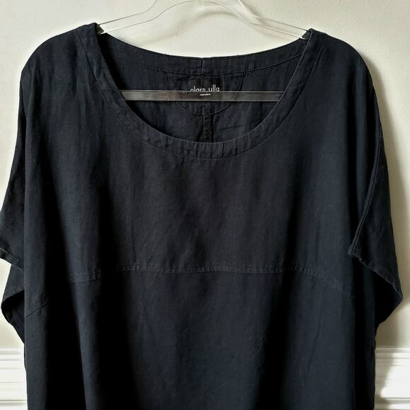 Olars Ulla Sweden Black Linen Tunic Top 1X Lagenlook Minimalist Modern Relaxed - Picture 2 of 10